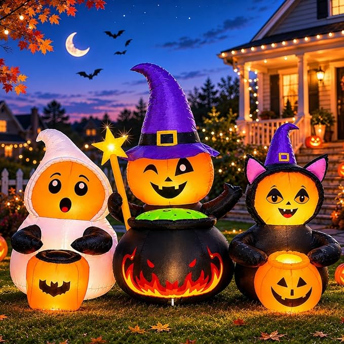 7FT Halloween Inflatables Costumed Pumpkin Trio Party Yard Decoration - skull inflatable