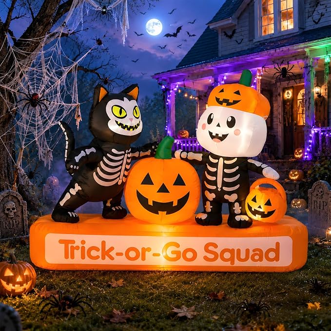 Toiyjofe 7FT Halloween Inflatables Trick-or-Treat Squad Yard Decoration