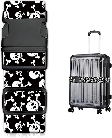 Luggage Straps for Suitcases, Heavy Duty Travel Belt with Quick-Release Buckle, Adjustable Suitcase Strap, Cute Luggage Accessories for Travel Trendy Skull - skull suitcase