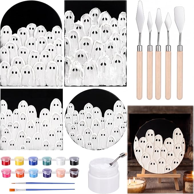 Vicenpal 4 Pcs Halloween Ghost DIY Painting Kit, Quartz Sand Texture Crafts - skull painting