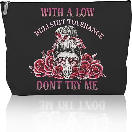 Black Gothic Skull Rose Makeup Bag for Women - skull suitcase