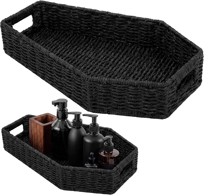 Halloween Bathroom Decor Black Coffin Tray Gothic Woven Paper Rope Basket - skull toilet paper