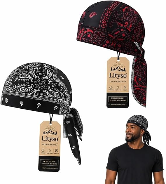 Bandanas for Men Head Scarf Pirate Skull Caps Running Hat Paisley Cooling Hair Wrap Helmet Liner Headband for Women - skull headband