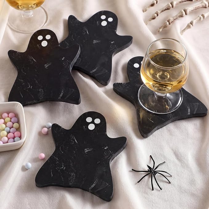 4pcs Marble Coasters Halloween Ghost Coasters 4.7 x 3.9 in - skull coaster