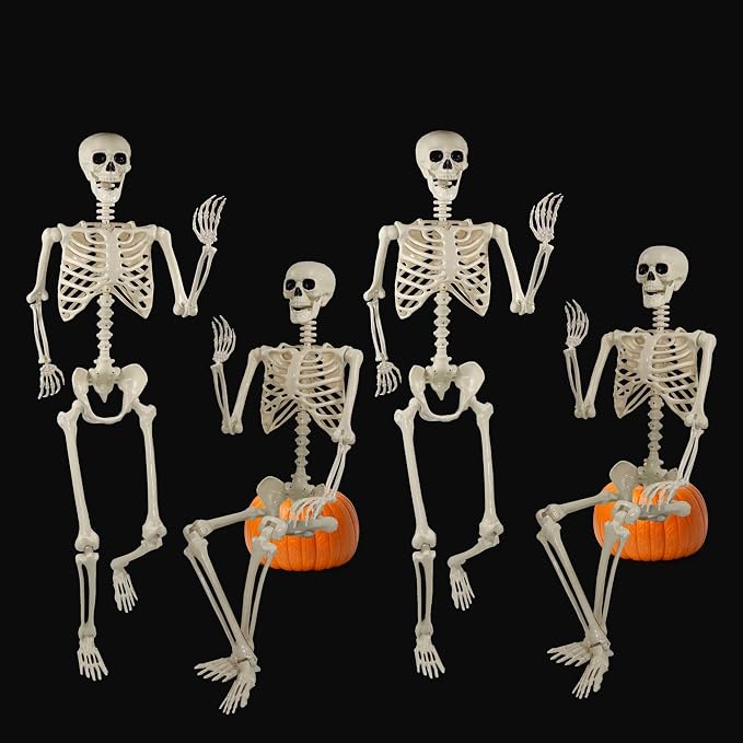 Znorso 4 Pack 24” Halloween Skeleton Decorations, 2FT Posable Full Body Hanging Skeleton with Movable Joints for Halloween Skeletons Decor Yard Patio Lawn Garden Skeleton Props (4, 24 in) - skeleton