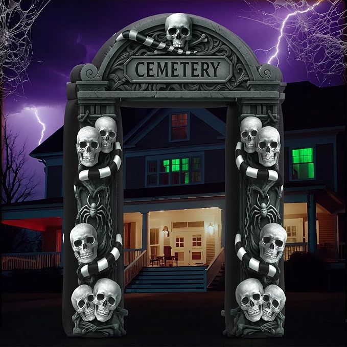 Leyndo 8 ft Halloween Inflatable Arch Decoration, Skull Cemetery - skull inflatable