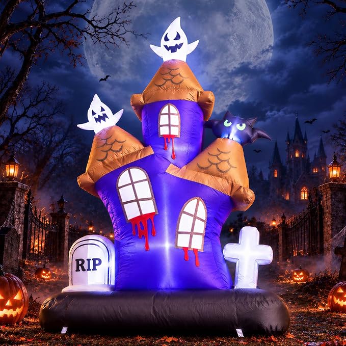 6.2FT Inflatable Halloween Decoration Outdoor Blow Up Castle Yard LED Decor - skull inflatable