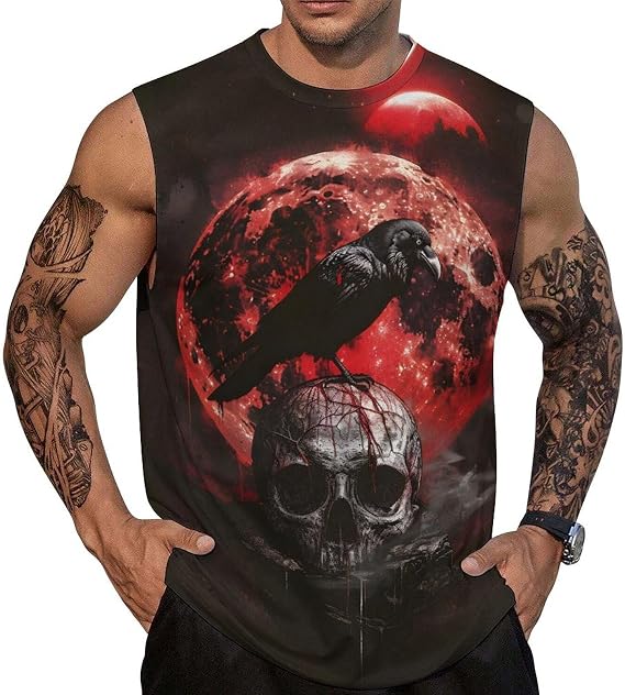 Mens Sleeveless Tank Tops Workout Muscle Gym Shirts Viking Vintage Style T-Shirt - skull tank tops