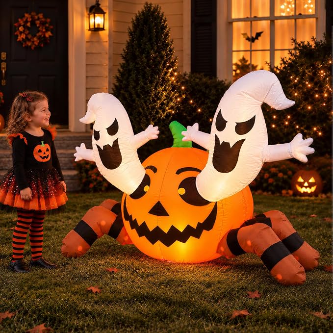 4FT Inflatable Halloween Decoration Outdoor, Blow Pumpkin Spider Yard Decor - skull inflatable