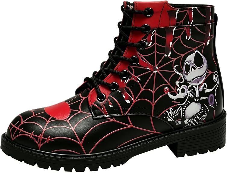 Women's Printed Combat Boots with Rose Animal Print Tie Dye Platform Lace-up Ankle Boot Fashion Casual Comfortable Y2K Gothic Booties in Jeans Dress for Halloween Christmas Travel Party - sugar skull costume