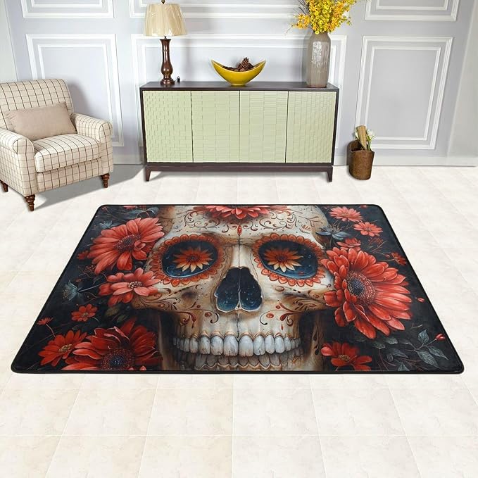 Area Rugs for Living Room Soft Carpet Sugar Skull Living Room Rug Vintage Washable Rug Home Decor Modern Bedroom Rugs Non-Slip Floor Carpet for Dining Rooms Office 36"x24" - skull carpet