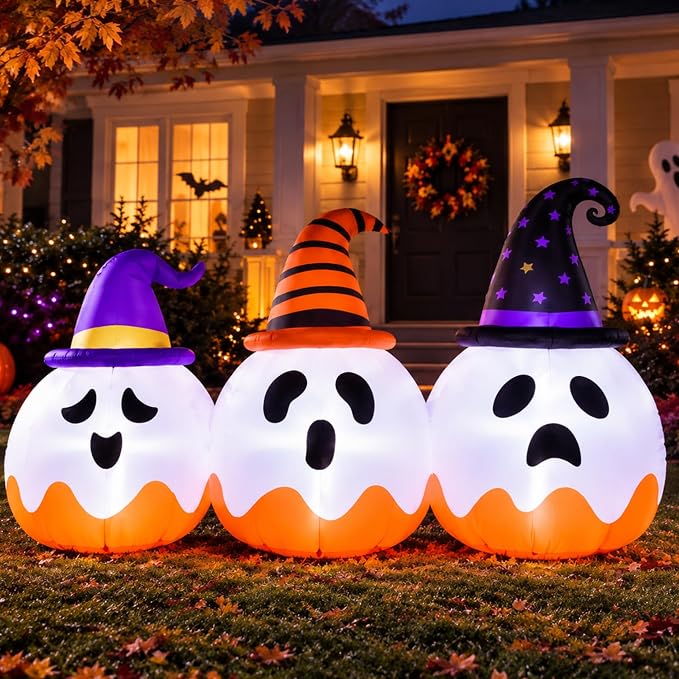 7 ft Halloween Inflatables Ghost Pumpkin Outdoor Decoration with LED Light