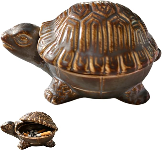 Turtle-Shaped Ceramic Ashtray with Lid, Windproof Design for Indoor/Outdoor Use – Desktop Organizer for Cigarettes, Coins & Keys – Home & Office Decor, Unique Creative Gift - skull ashtray
