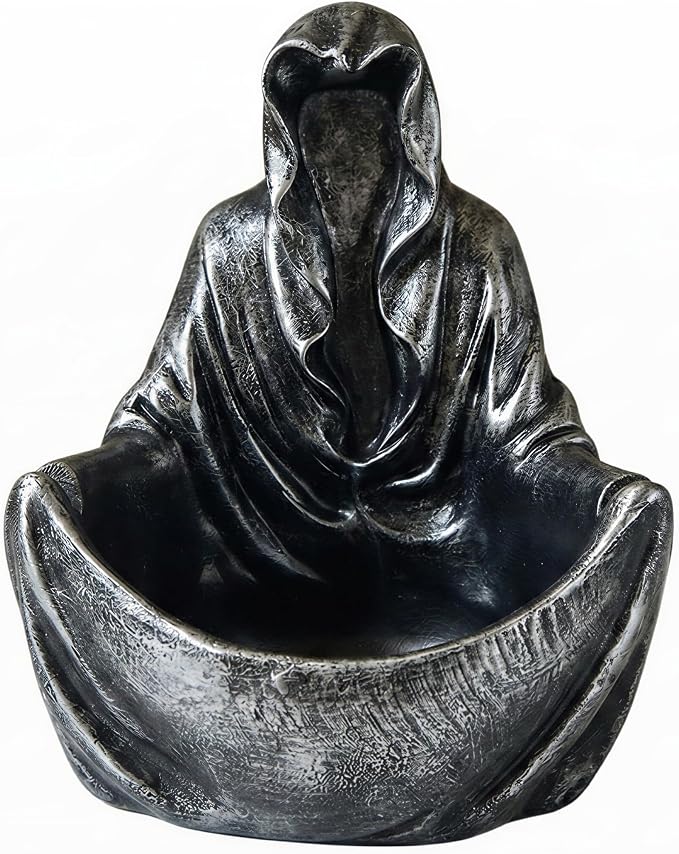 Grim Reaper Cloak Ashtray, Gothic Spooky Ghost Figurine Decor