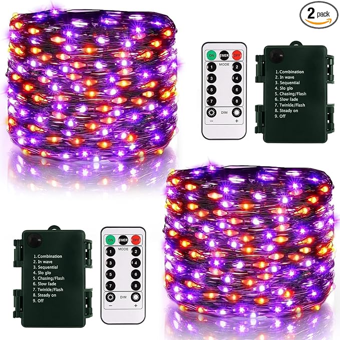 2 Pack Halloween Fairy Lights Battery Operated 20FT 60 LED with Timer - string light