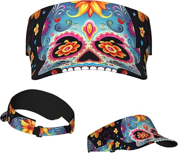 Rooster and Hen Sport Sun Visor Hats Adult Unisex Adjustable Empty Top Sun Cap Uv Protection Sunscreen Visor Caps for Tennis Golf - skull sticker