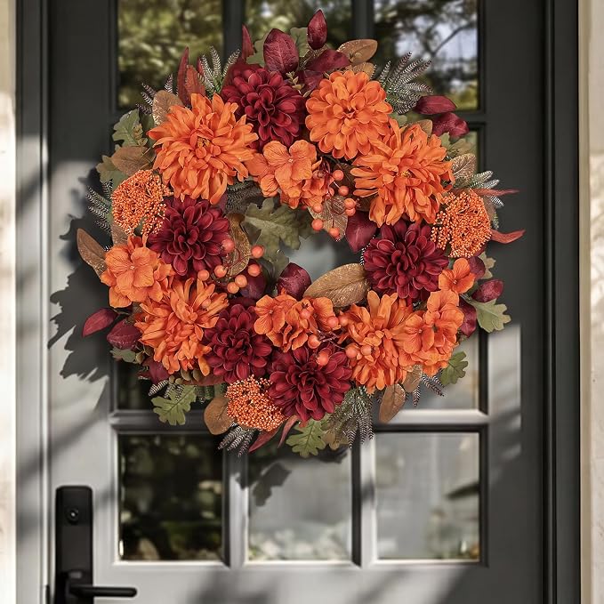 Artgar Fall Wreaths for Front Door - 24 Inch Fall Decor Floral Wreath - skull wreath