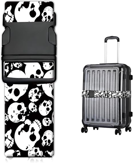 Luggage Strap for Suitcases Adjustable Travel Belt with Quick Release Buckle, Cute Travel Accessories for Suitcase Strap Trendy Skull - skull suitcase