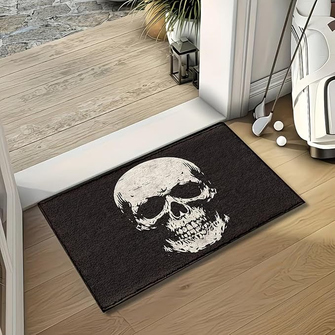 Gothic Door Mat for Front Door Halloween Doormat Outside Entrance with Skull Designs Black Supplies for Porch and Entryway，Indoor Outdoor Home Decor19*31inch