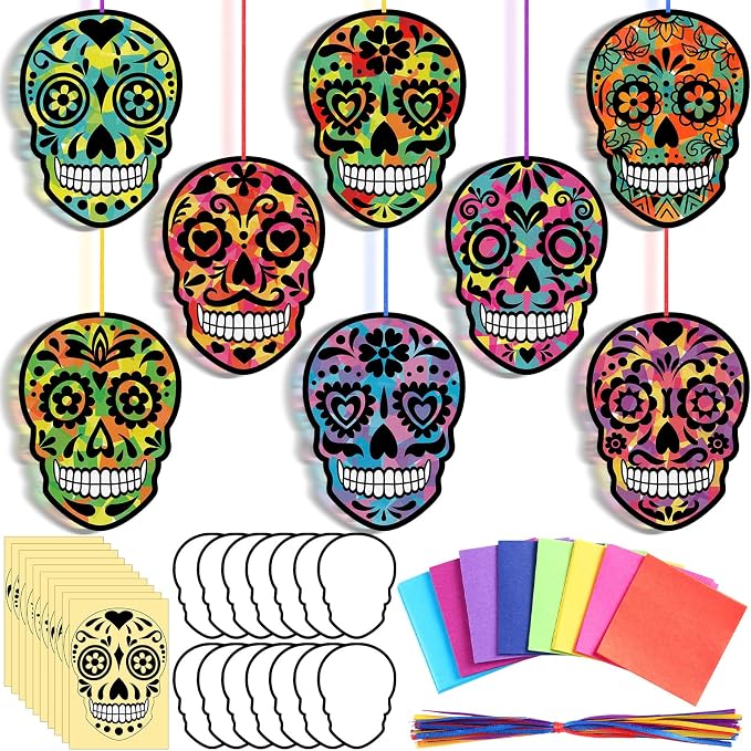 Eersida 32Set Dia De Los Muertos Crafts Kits Sugar Skull Suncatcher DIY Art - sugar skull ornament