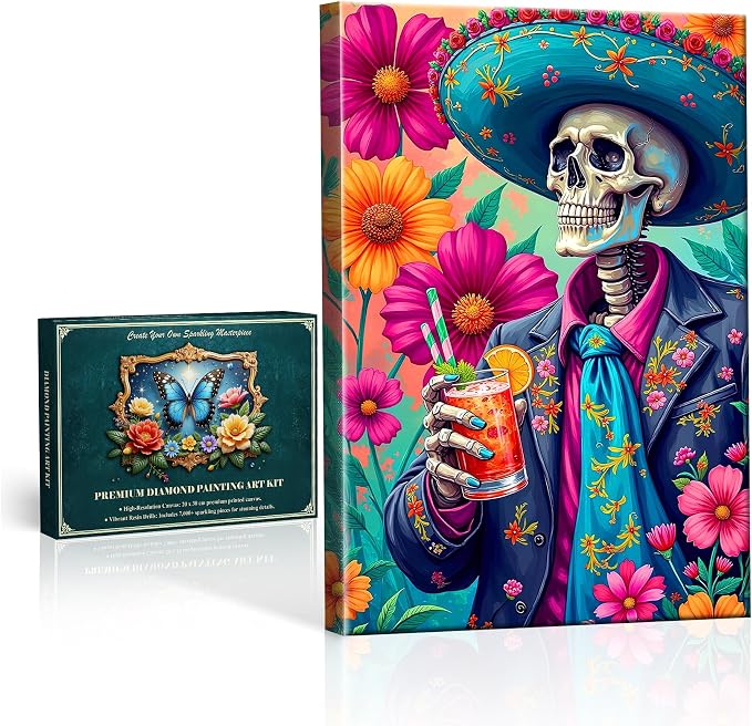 SparkGlow Skull Diamond Art Kits for Adults with Frame, 8 X 12 Inch - skull painting