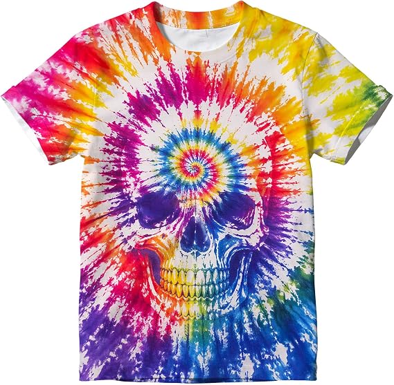 Kids Tie Dye Shirt Halloween Tops Funny Graphic Tee for 4-16 Years - skull tshirt