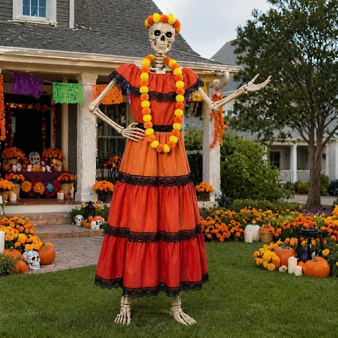 3 Pcs La Catrina Costume Set for 12 Ft Skeleton Day of the Dead Decor - skull figurine