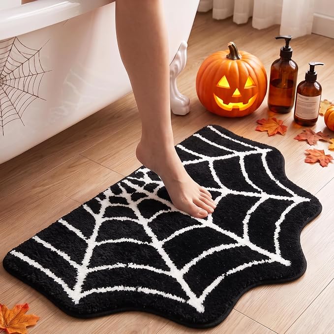 Luxury Spider Web Halloween Goth High-Low 3D Tufted Bathroom Mat, 31"x20" - skull toilet mat