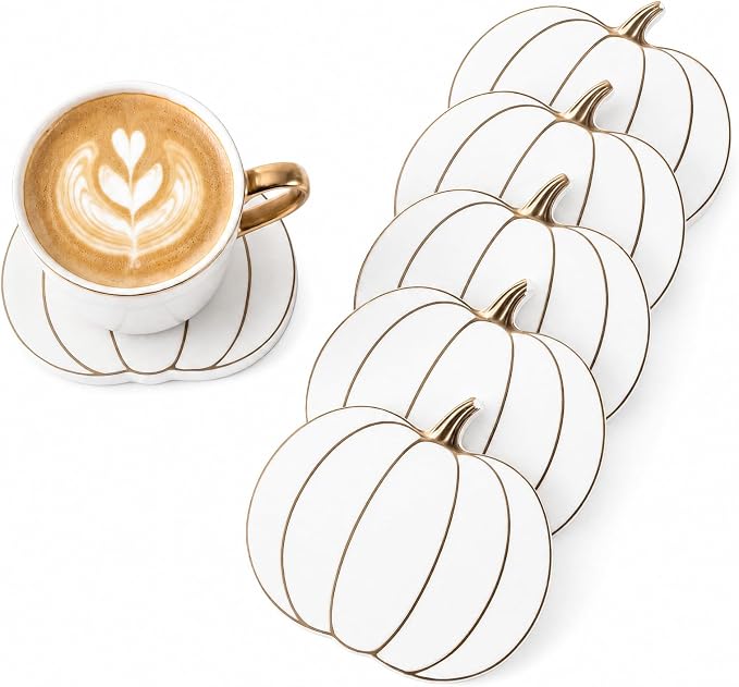 FoldTier 6 Pcs Marble Pumpkin Fall Coasters, Halloween Drink Coasters Pumpkin Cup Mat Pad for Thanksgiving Mugs Autumn Harvest Party, Gift for Home Bar Kitchen Office Housewarming Table Decoration - skull coaster