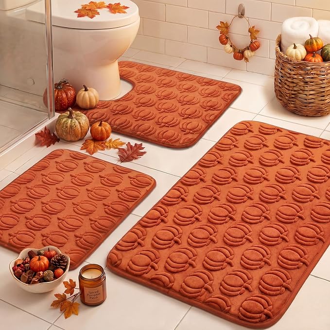 Drydiet Orange Fall Pumpkin Bathroom Rug Sets of 3