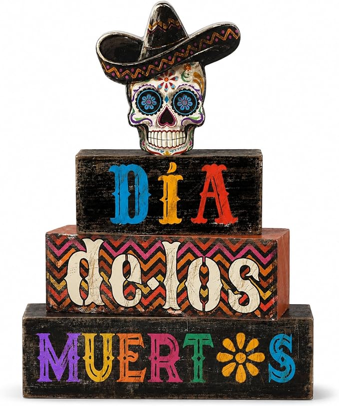 4Pcs Day of the Dead Table Decorations Dia De Los Muertos Sign Decor - skull plate