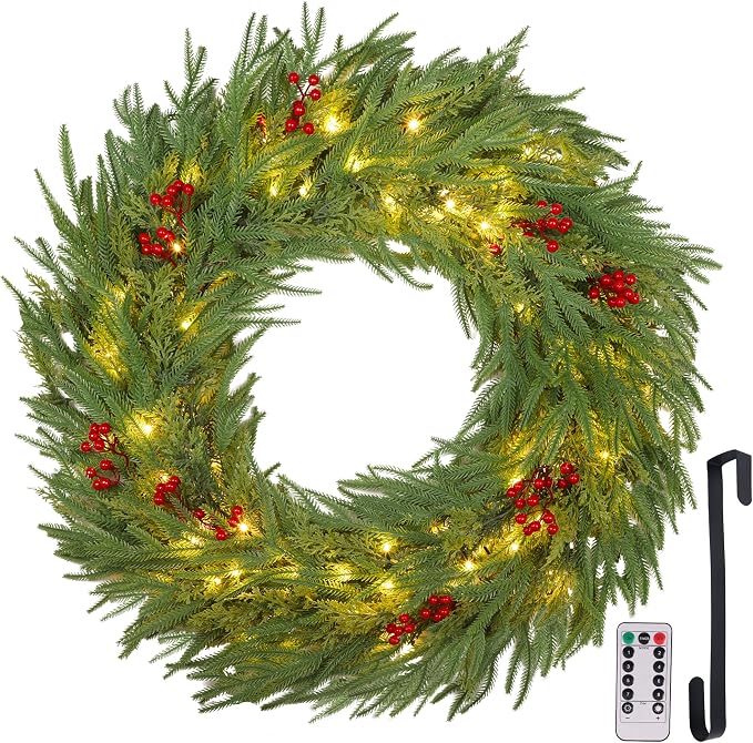 winemana 31" Large Christmas Wreaths for Front Door Norfolk Pine Wreath - skull wreath