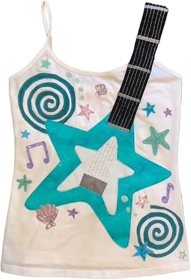 Punk Goth Guitar Graphic Spaghetti Strap Tops Cute Y2K Summer Sleeveless Shirts Fairy Grunge Tank Crop Tees Clothes - skull tank tops