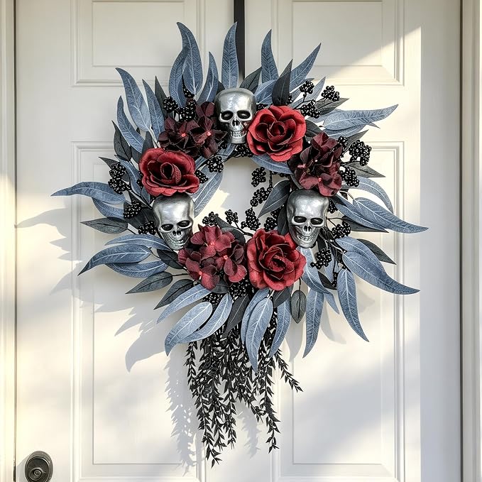 22″ Halloween Wreath for Front Door, Gothic Halloween Decor Indoor