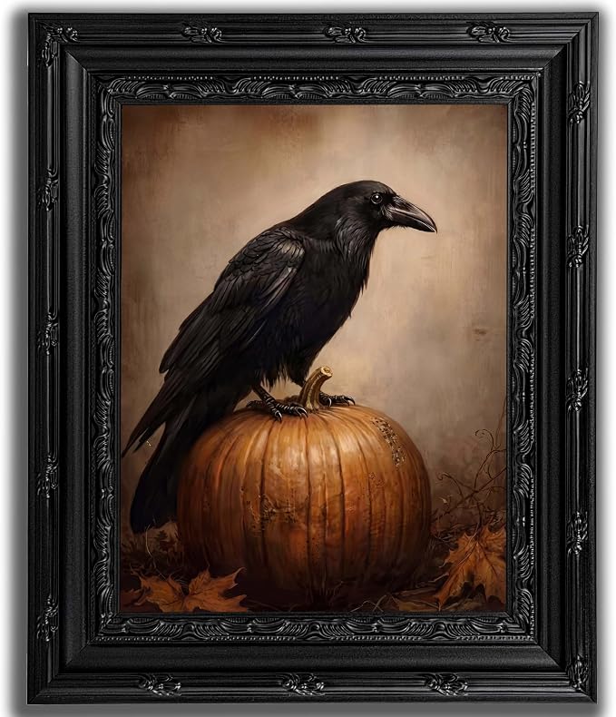 CBLIORUD Raven Canvas Wall Art Gothic Pumpkin Crow Print Artwork 9×11 In
