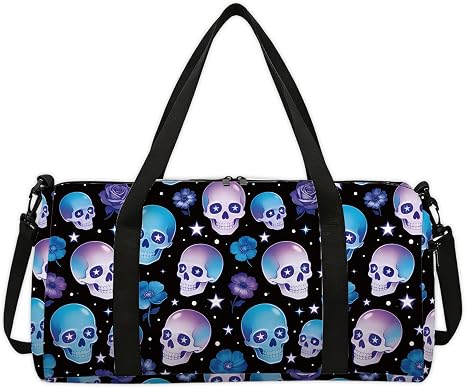 Skulls Pattern Sports Gym Bag, 17.7x7.87x9.44inch - skull suitcase