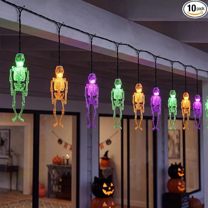 8.5FT Halloween String Lights Plug in with 10 LED Dropping Skeleton Lights - string light
