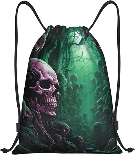 Drawstring Backpack Sports Gym Bags Skull Under Green Light Drawstring Bags for Men Women Beach Bag String Bag - string light