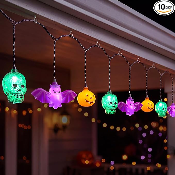 8.5FT Halloween String Lights with 10 LED Dropping Pumpkin/Skull/Bat Lights
