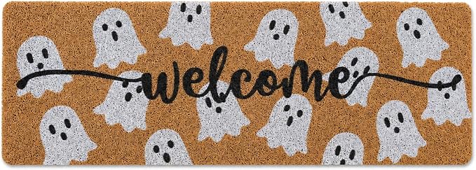 Halloween Door Mat Ghost Doormat Long 48x 16 inch Front Door Mat Welcome Mat for Halloween Front Door Porch Entrance Decor