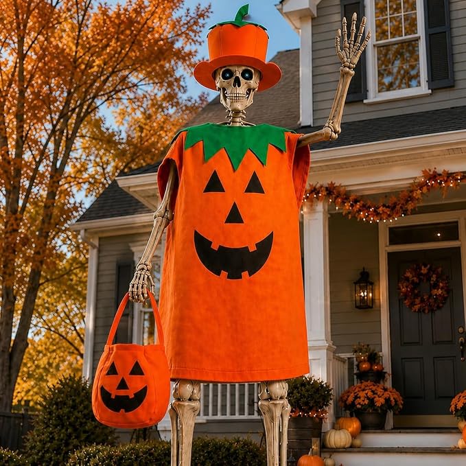 3 Pcs Pumpkin Outfits Set for 12 Ft Skeleton Halloween Yard Decor - skeleton