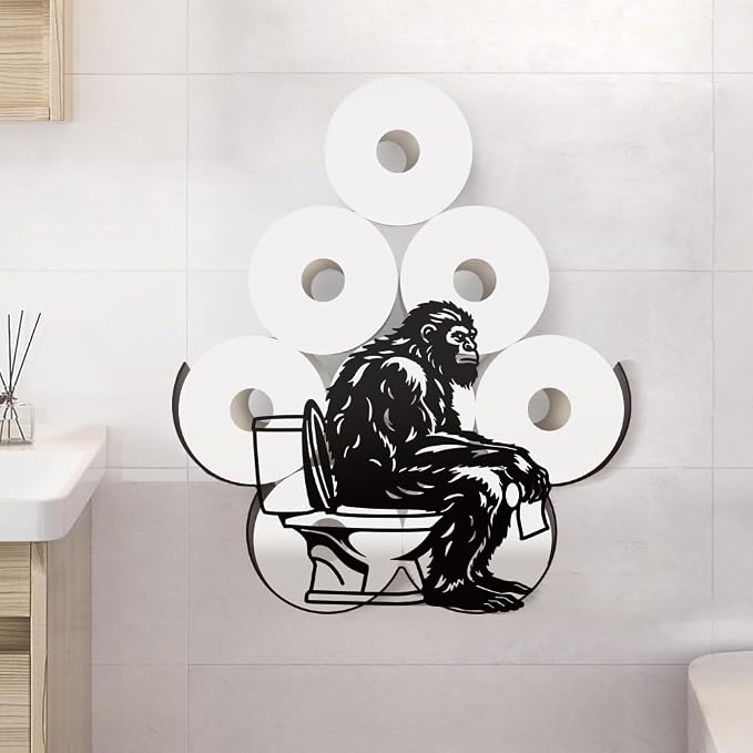 WADORN Metal Toilet Paper Holder, Sasquatch Decorative Toilet Tissue Storage for 8 Extra Rolls Novelty Black Wall Mounted Paper Rolls Storage for Farmhouse Kitchen Bathrooms Home Decor - skull toilet paper