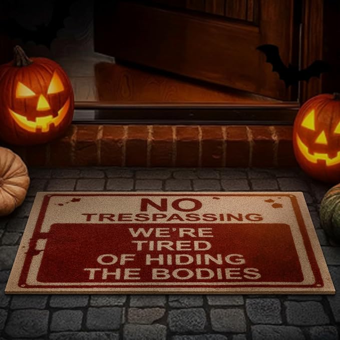 Halloween Doormat Outdoor for Entrance Indoor, No Trespassing - skull floor mat