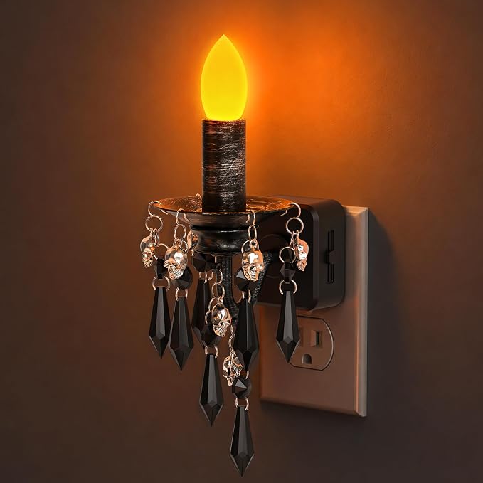 Halloween Chandelier Night Light Plug in, Dusk to Dawn, Gothic - skull lamp