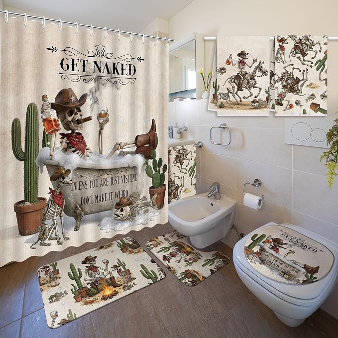 Nuanchu 6 Pcs Halloween Shower Curtain Set with Rug Western Bathroom Sets