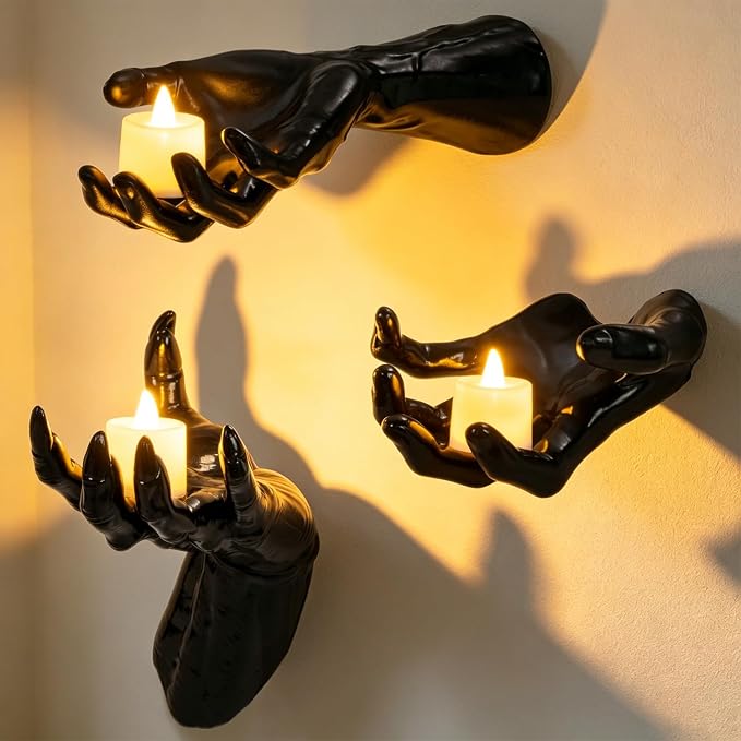 Halloween Wall Decor, Gothic Set of 3, LED Candle Hands Indoor Decoration