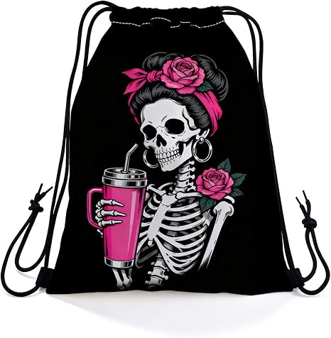 Funny Rose Sugar Skull Dual-Sided Print Drawstring Bag - skull backpack