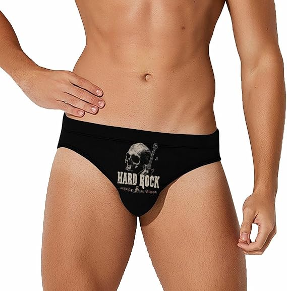 Hard Rock Music Skull Men's Swimsuit Brief Swim Bikini Shorts Trunk Quick Dry Swimwear - skull swimsuit