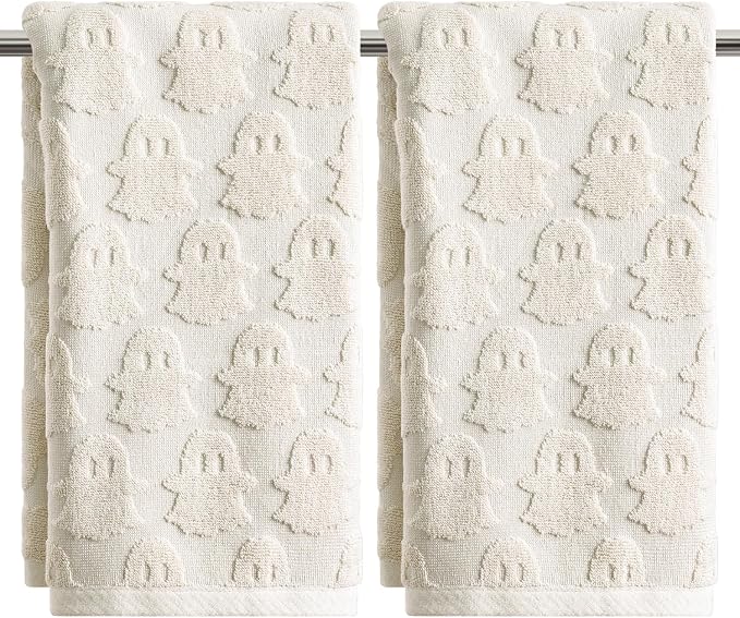 Artoid Mode 2 Pcs Beige 3D Ghost Jacquard Hand Towels for Bathroom - skull toilet paper