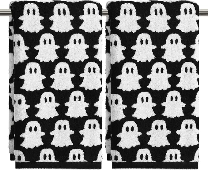 Artoid Mode 2 Pcs Black Ghost Halloween Hand Towels for Bathroom - skull toilet paper